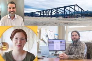 Clockwise from top left: Richard McElroy; Construction of Golden’s electric truck manufacturing plant is underway; Brad Parsell; Heather Viers.