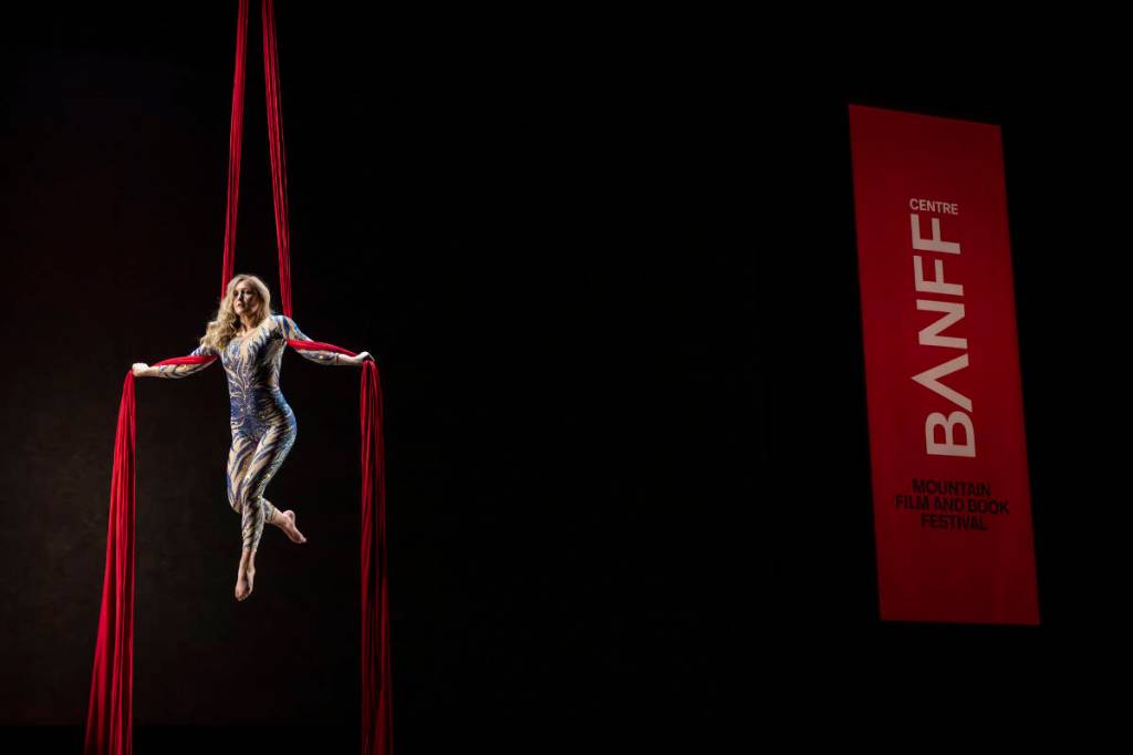 Aerialist Sasha Galitski, the subject of Kimberley director Trixie Pacis’ film Embers, performs after a screening of the film at the Banff Centre Mountain Film and Book Festival. Rita Taylor/Submitted.