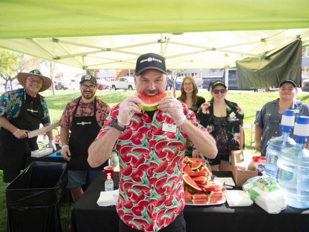 Cranbrook Save-On-Foods manager Ted Murrell and staff handed out free watermelon at the Kootenay Children’s Festival in May 2025 (Brian Clarkson Photo)