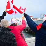 Port Angeles residents welcome passengers from Victoria as they disembark from the Coho&rsquo;s first sailing of the year in February 2025. (Courtesy of Port Angeles Waterfront District)